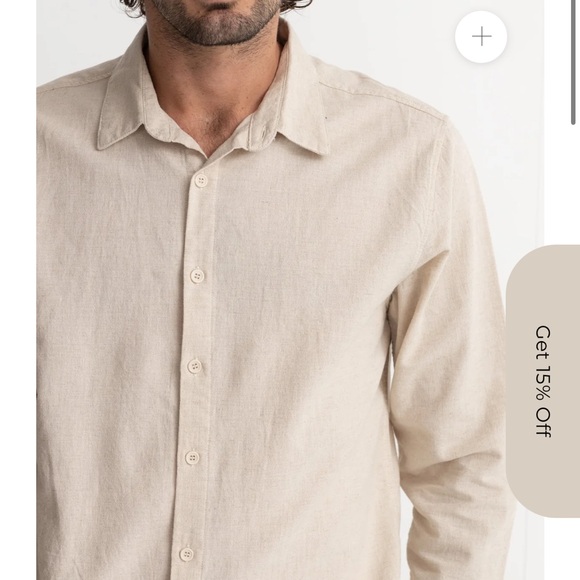 New with Tags- Rhythm Men’s Classic Linen Shirt Sand - Size Large - Picture 5 of 6